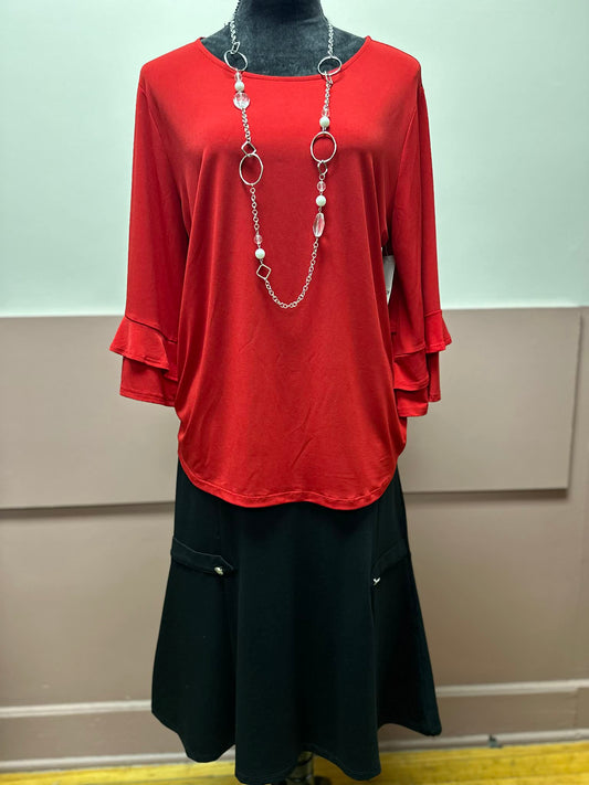 RED RUFFLE 3/4 SLEEVE BLOUSE
