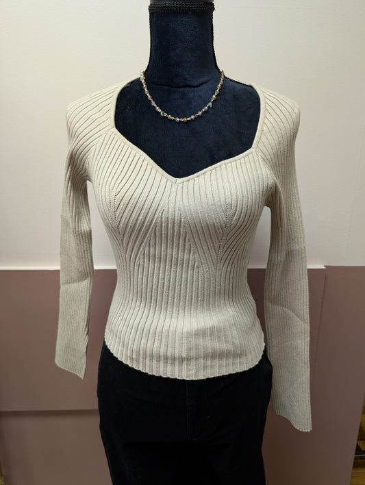 SWEETHEART NECKLINE OATMEAL RIBBED SWEATER JUNIOR FIT
