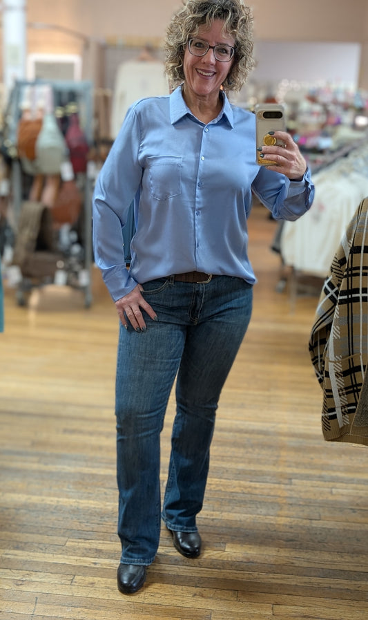 SKY SATIN SILK BUTTON UP