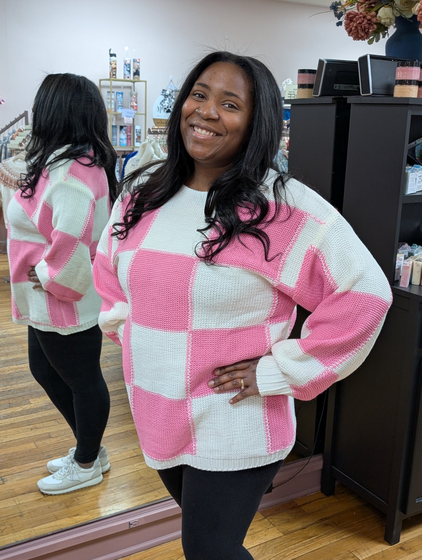 PINK CHECKER OVERSIZED SWEATER