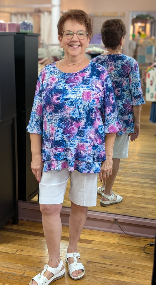 BLUE LILAC PINK FLORAL RUFFLE