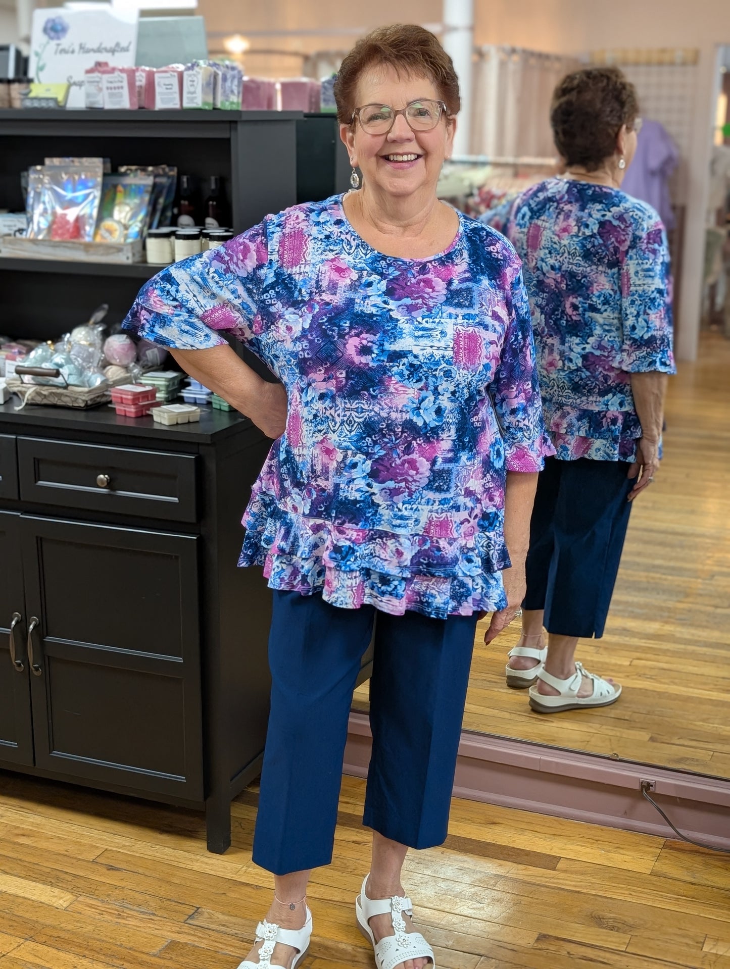 BLUE LILAC PINK FLORAL RUFFLE