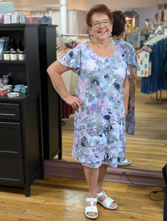 PEONY RUFFLE TEA DRESS REGULAR & PETITE