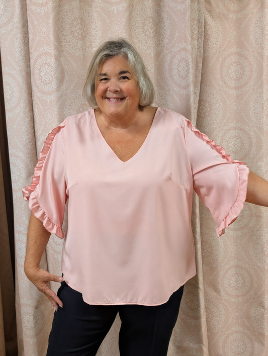 PINK PLUS V NECK RUFFLE