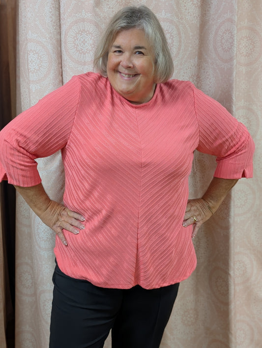 MISSY AND PLUS 3/4 SLEEVE CORAL ISLAND A LINE  TOP
