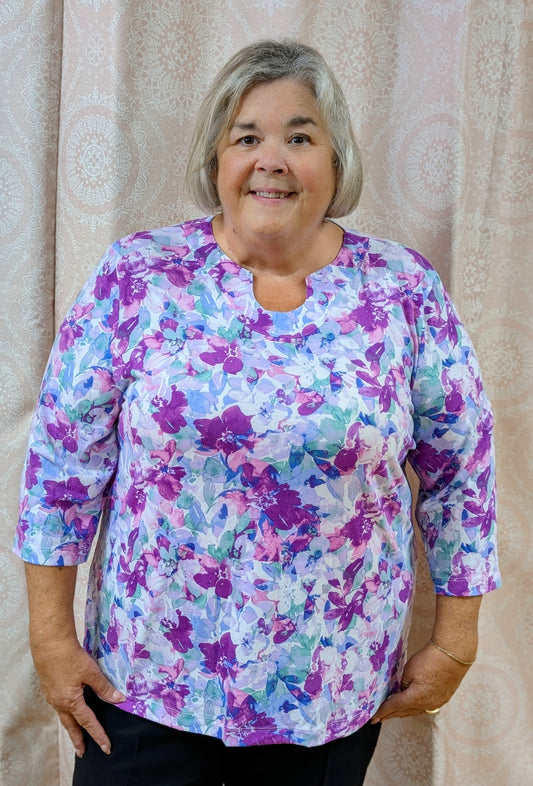 MISSY AND PLUS 3/4 JENNIFER FLOWER TOP