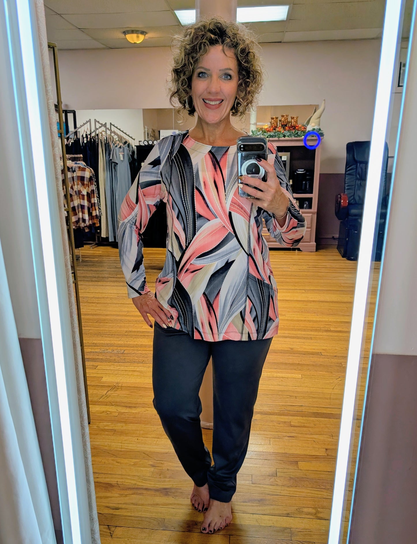 GEO CORAL/GRAY LONG SLEEVE