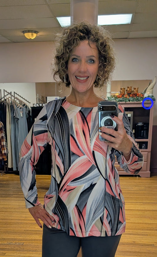 GEO CORAL/GRAY LONG SLEEVE