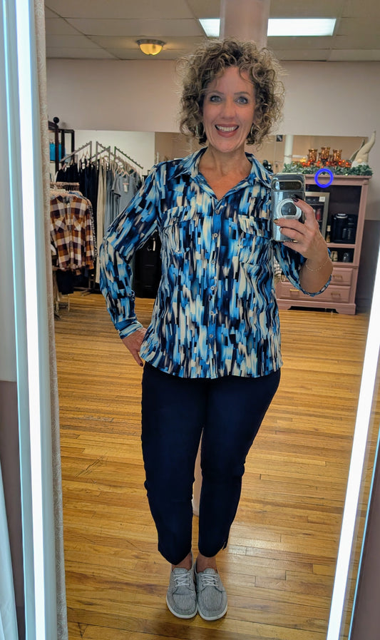 NAVY PULL ON ANKLE PANT