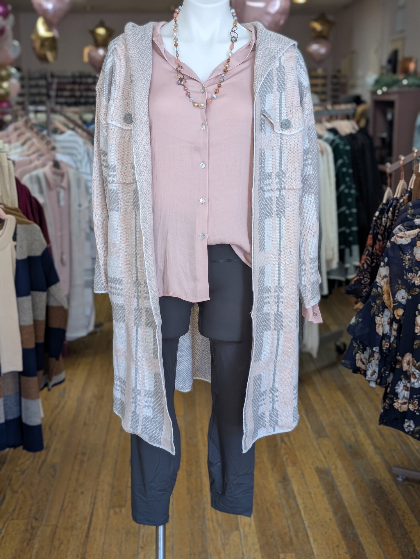BLUSH/WHITE/GRAY CARDIGAN