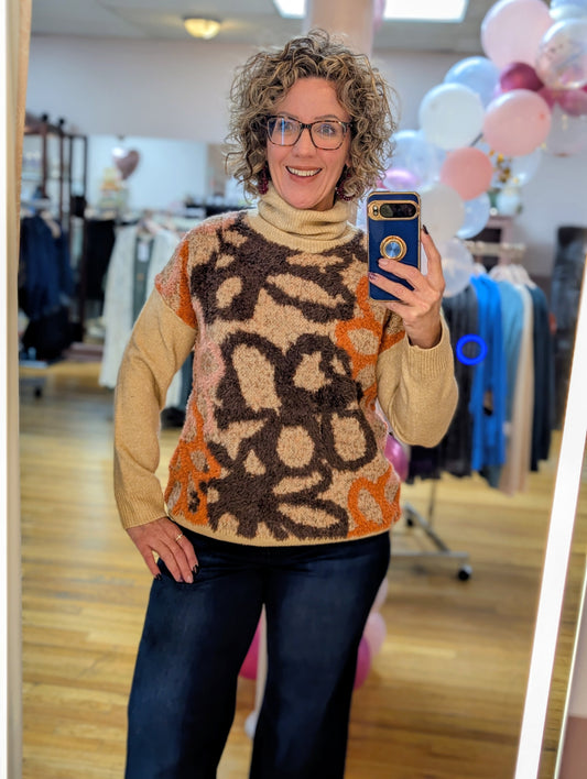 TAUPE FLORAL SWEATER