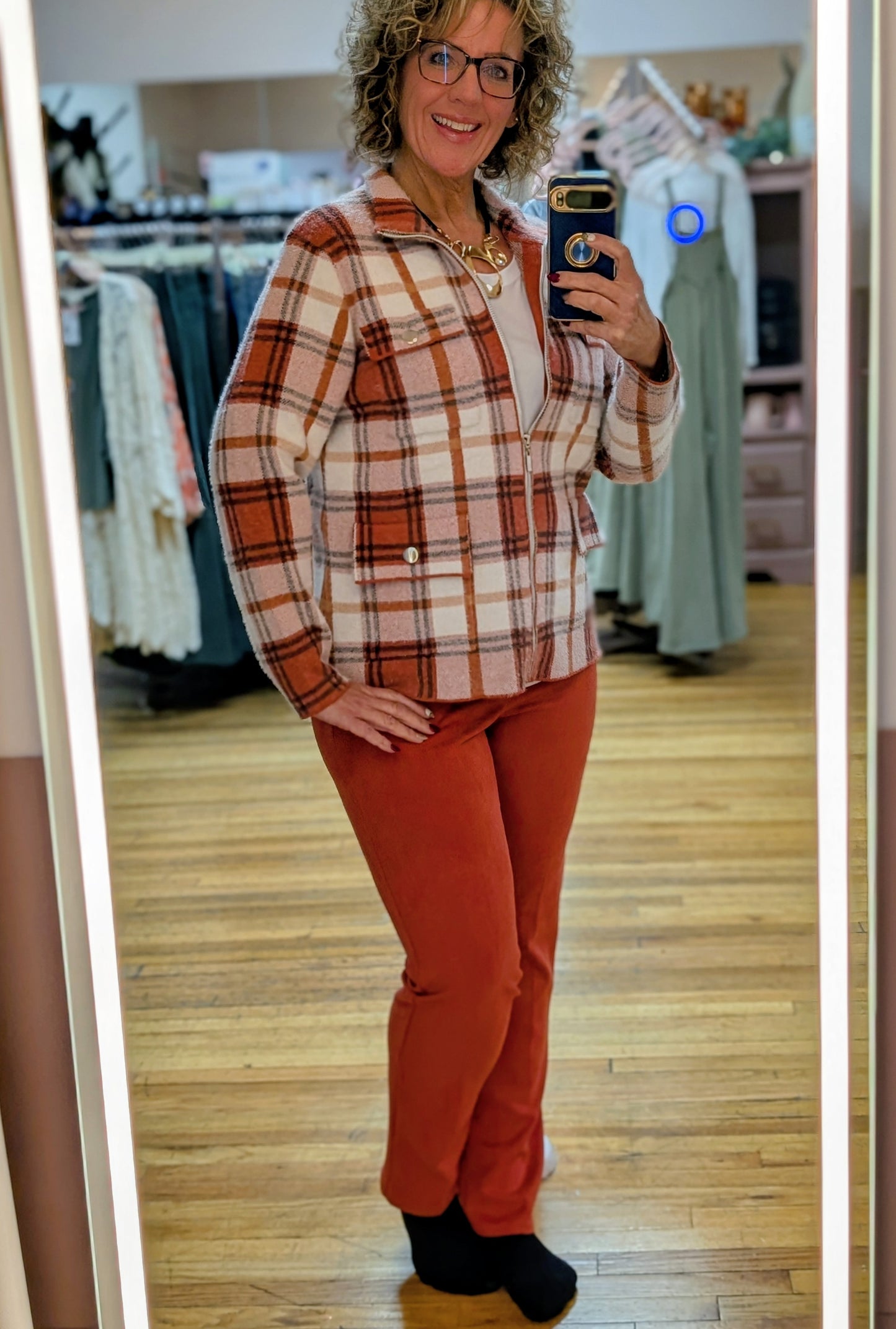 SASHA SPICE PLAID ZIP UP SOFT JACKET