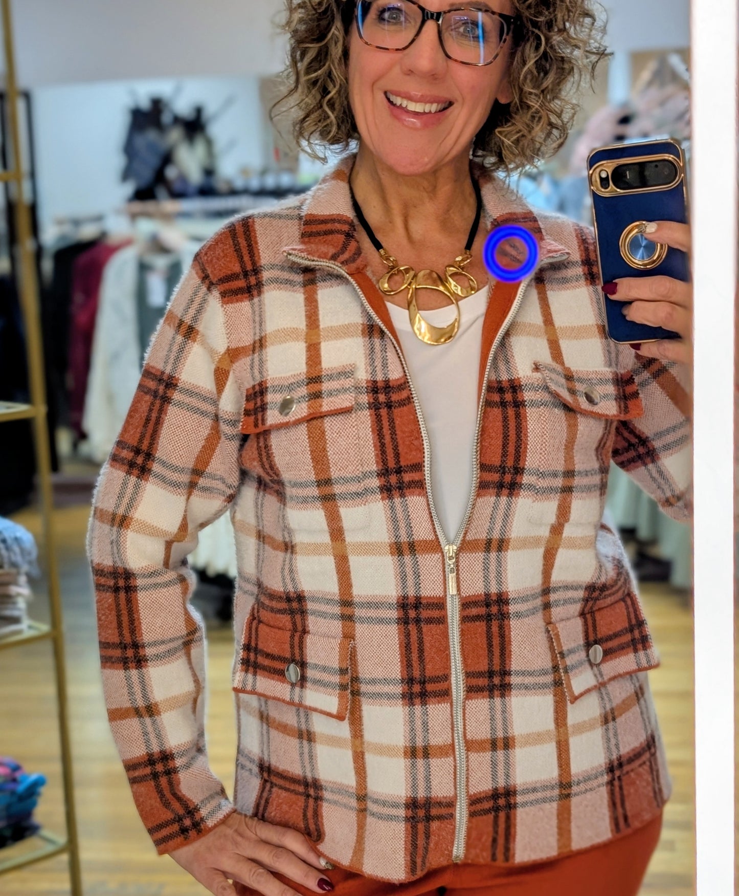 SASHA SPICE PLAID ZIP UP SOFT JACKET