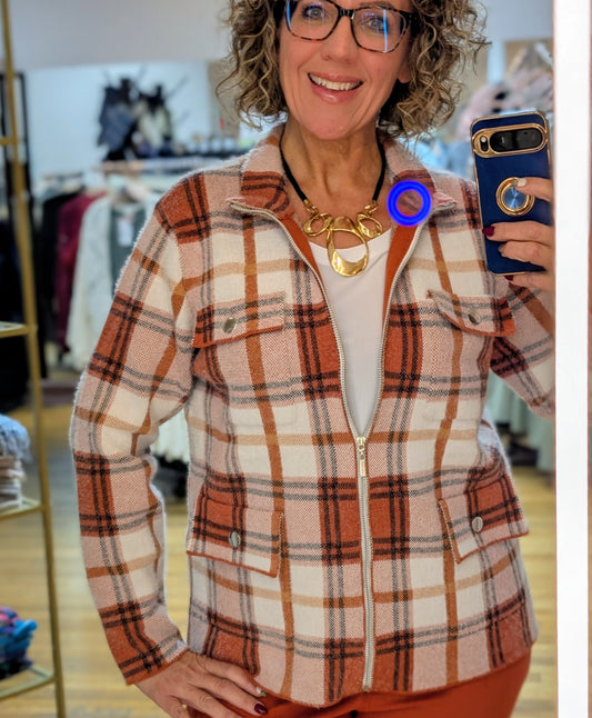 SASHA SPICE PLAID ZIP UP SOFT JACKET