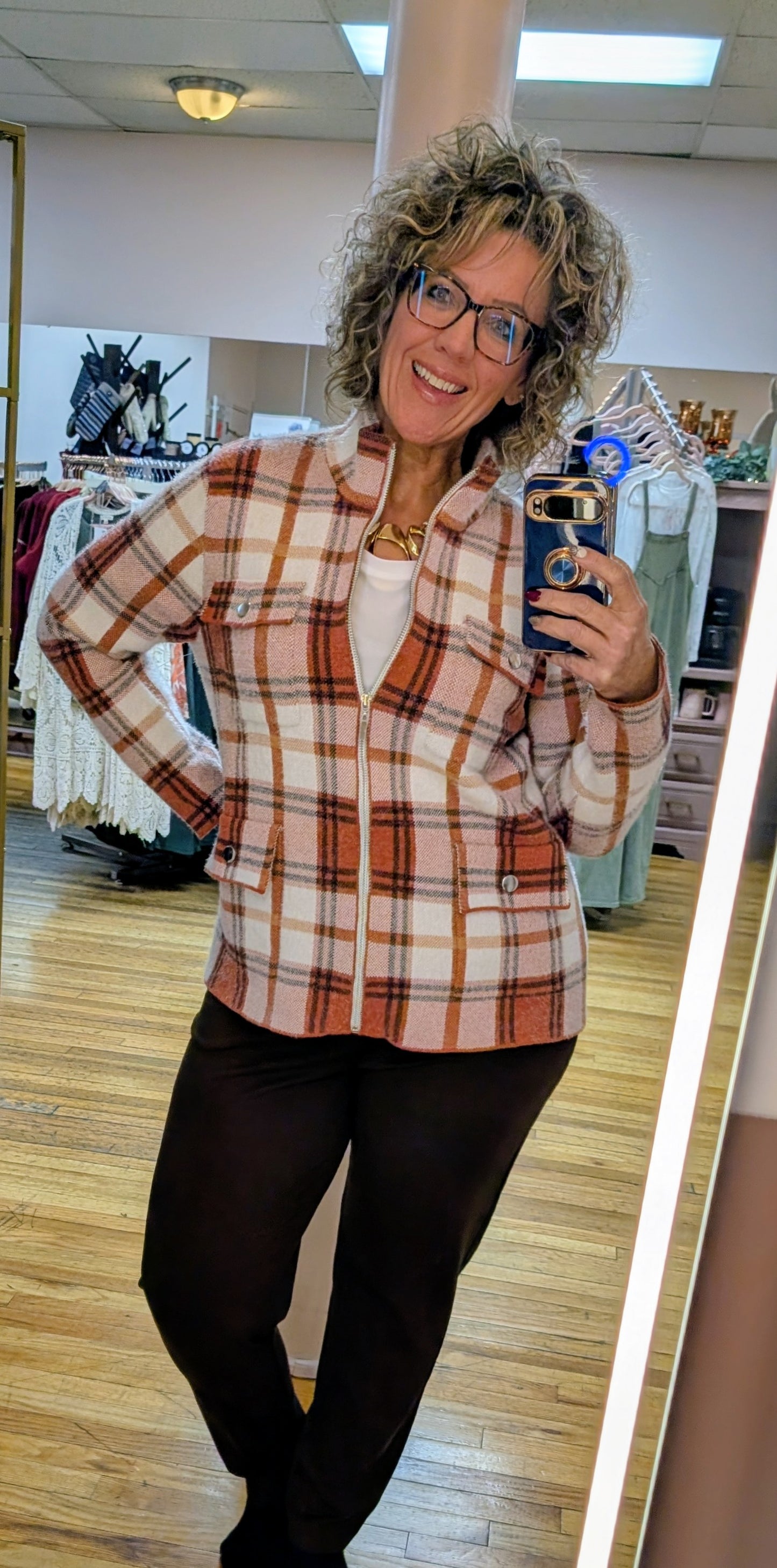 SASHA SPICE PLAID ZIP UP SOFT JACKET
