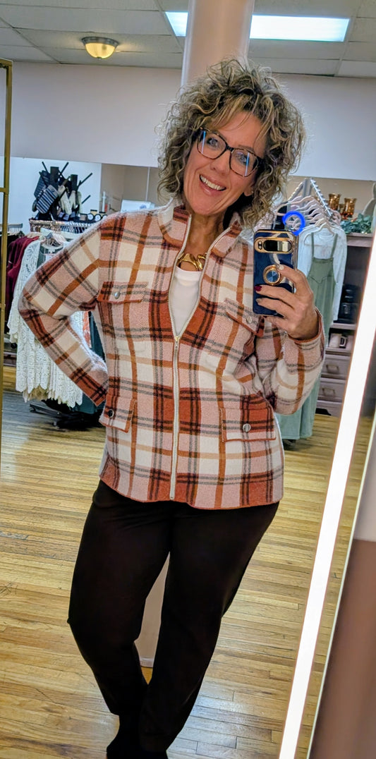 SMALL SASHA SPICE PLAID ZIP UP SOFT JACKET