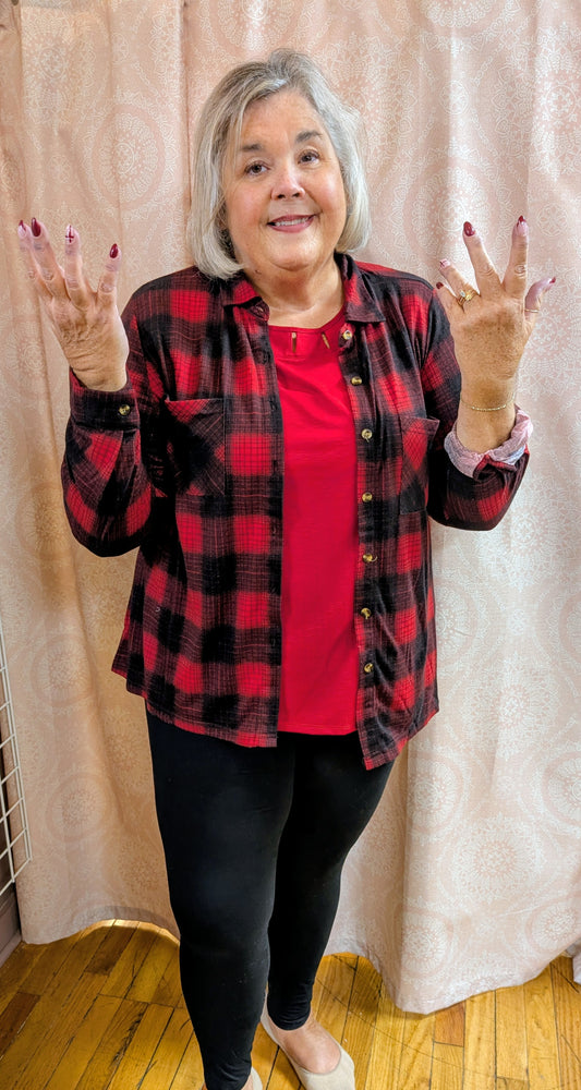 RED & BLACK PLAID BUTTERY SOFT BUTTON UP MISSY & PLUS