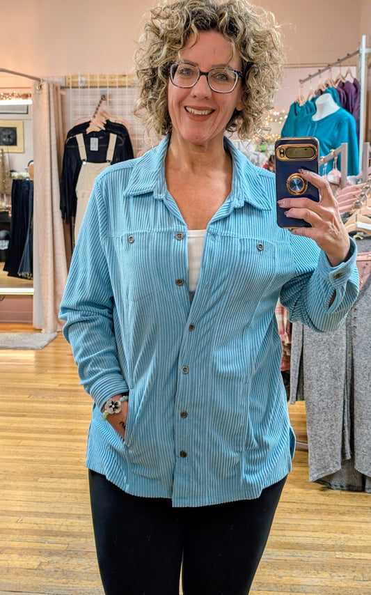 MISSY & PLUS SNOWY MINT SOFT CORDUROY SHACKET