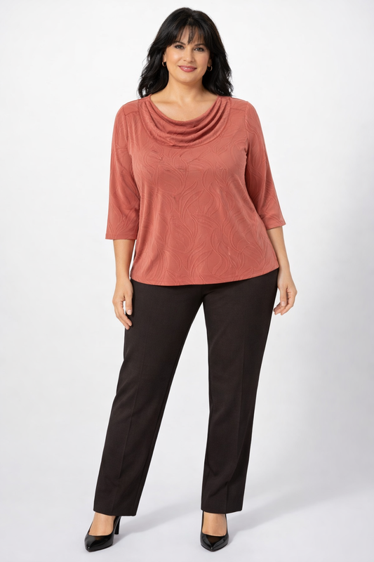 ROSE RUSTCOWL NECK 3/4 SLEEVE BLOUSE
