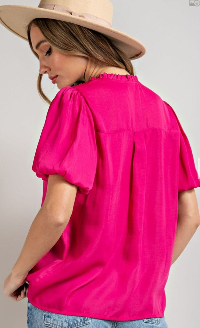 HOT PINK V NECK BLOUSE