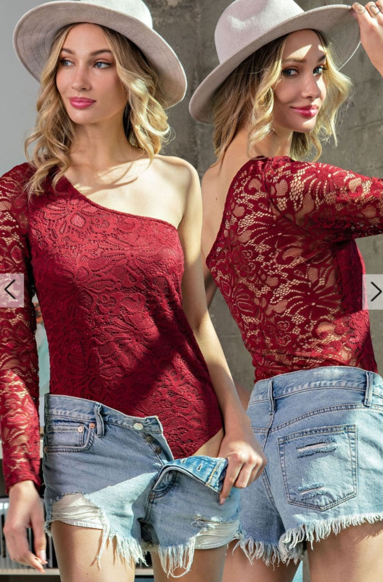 One Shoulder Lace Bodysuit