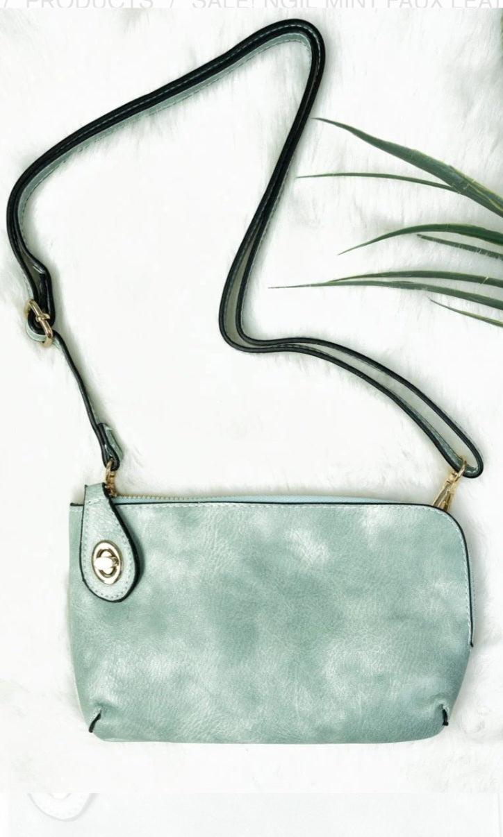 Mint Faux Leather Twist Lock Crossbody/Clutch Wallet