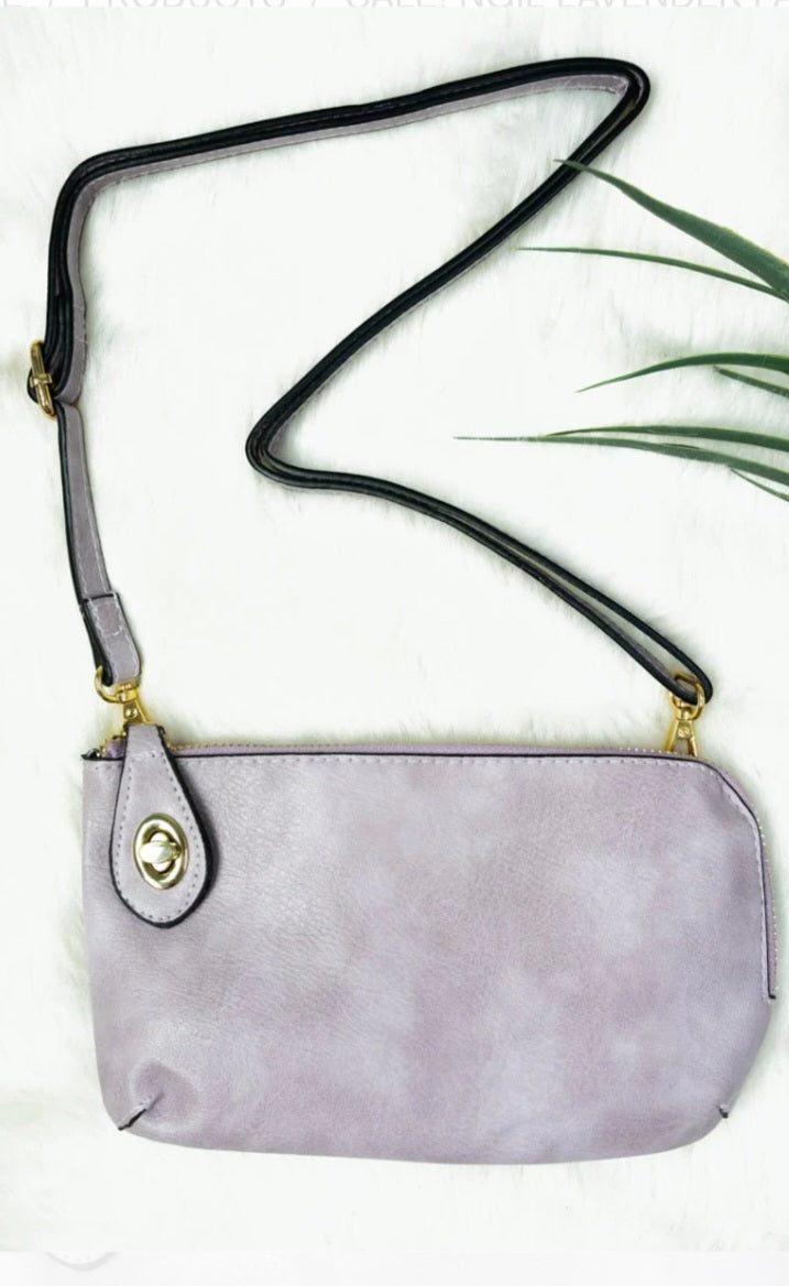 Lavender Faux Leather Twist Lock Crossbody/Clutch Wallet