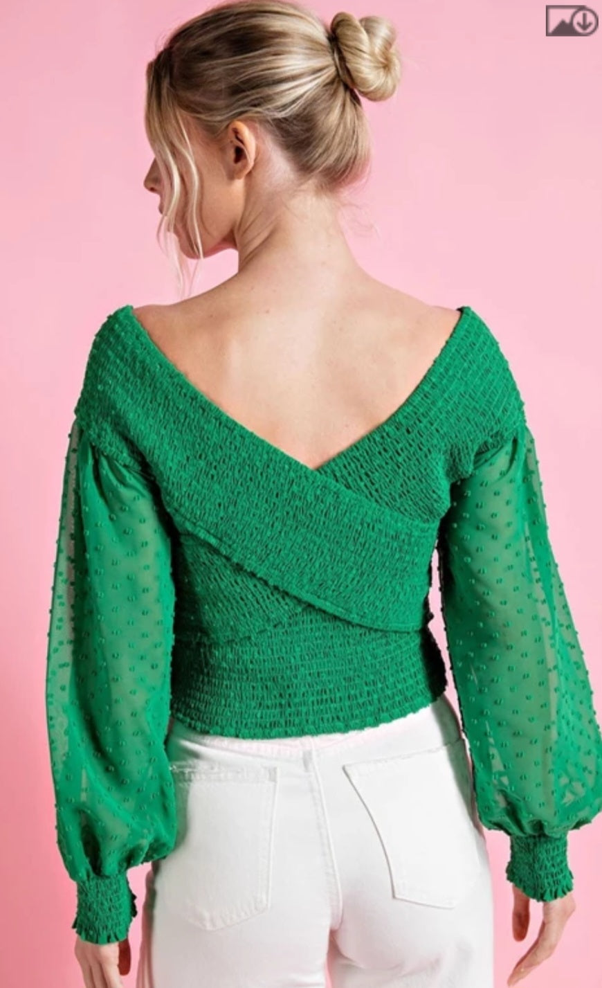 Kelly Green V-Neck Polka Dot Sleeve