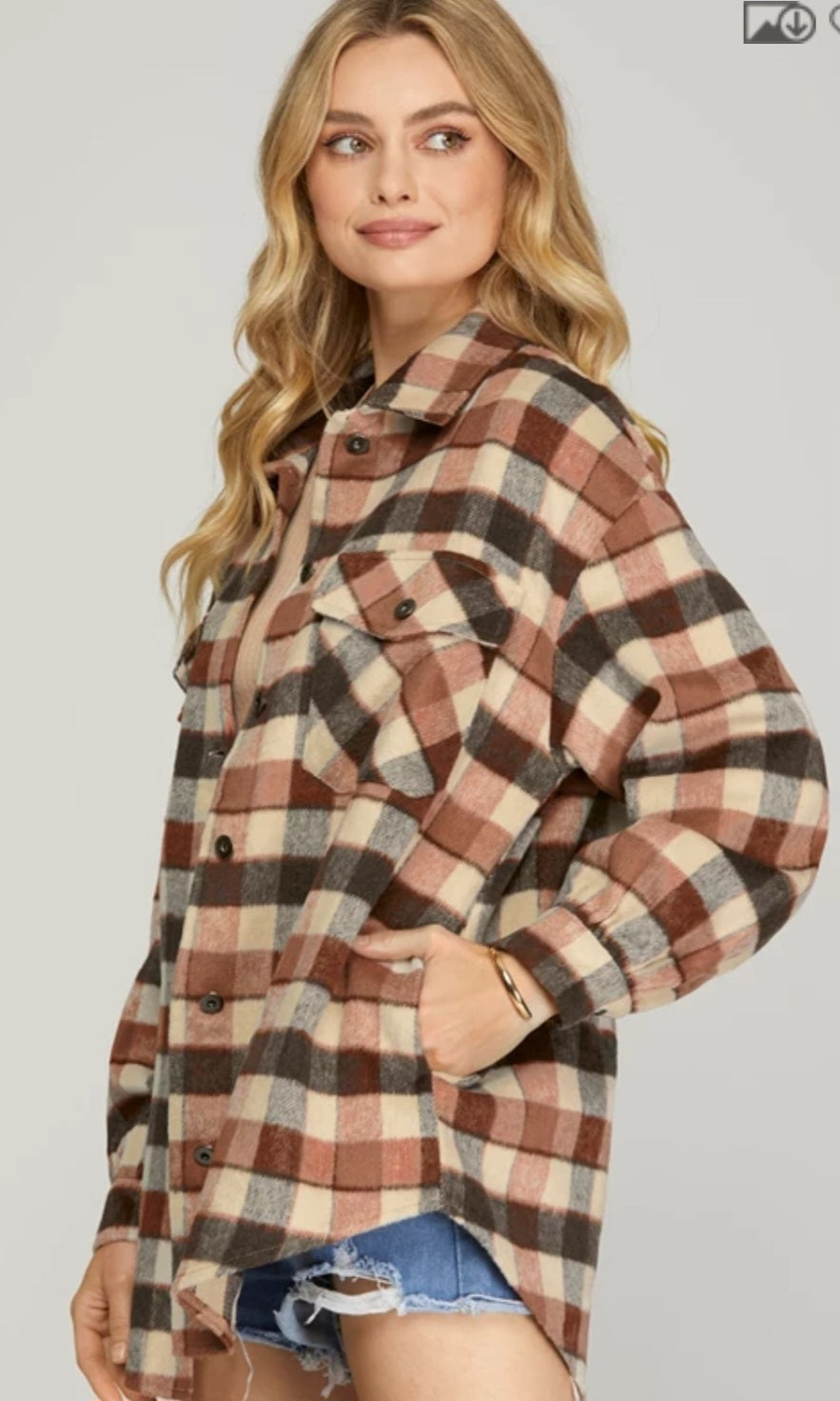 CINNAMON PLAID SHACKET