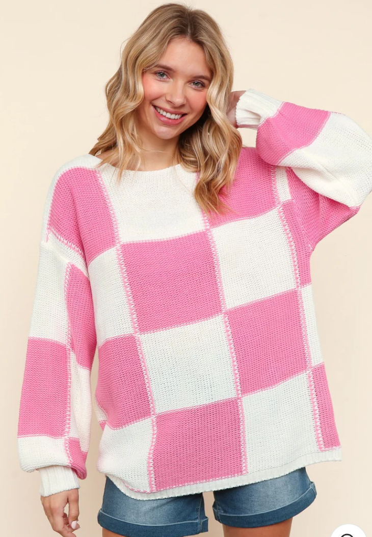 PINK CHECKER OVERSIZED SWEATER