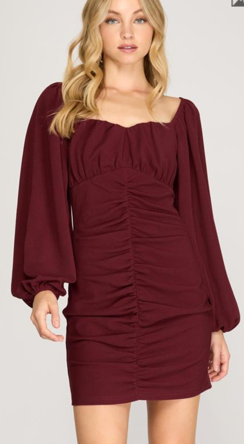 WINE CINCHED MINI DRESS