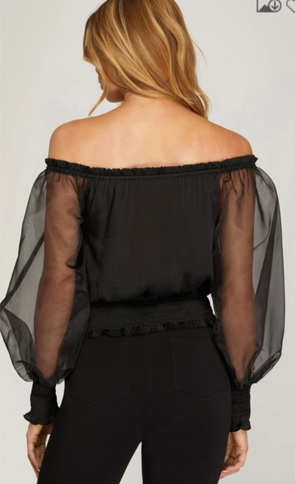 BLACK ORGANZA PUFF SLEEVE WITH SMOCKED WAIST