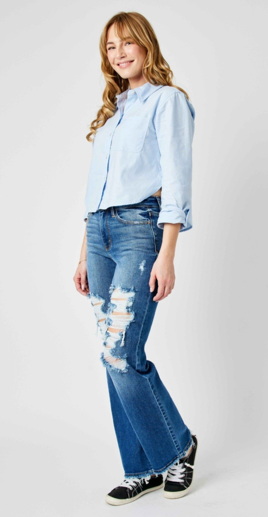 JUDY BLUE MID RISE DISTRESSED DAD JEAN