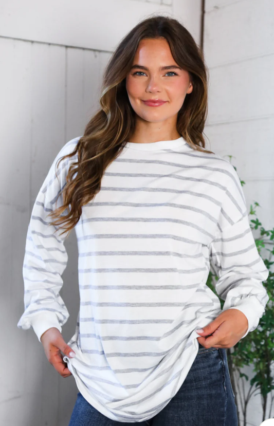 IVORY & GRAY STRIPE TUNIC