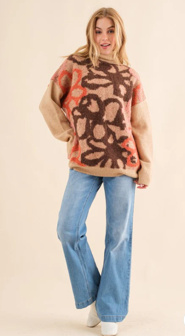 TAUPE FLORAL SWEATER