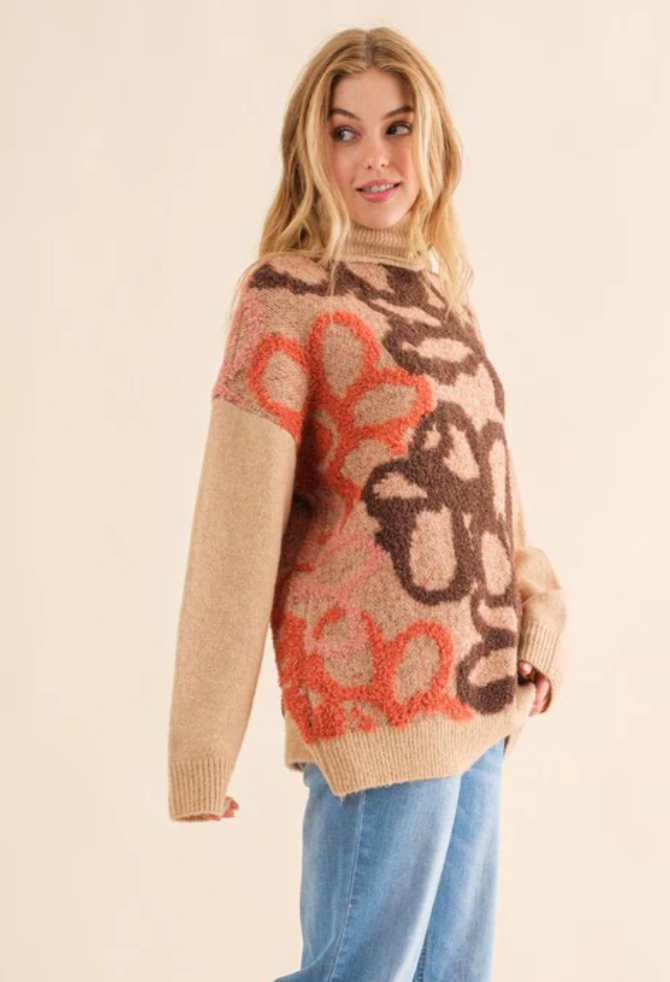 TAUPE FLORAL SWEATER