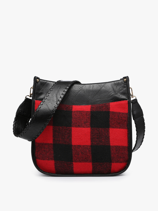 RED/BLACK CHLOE PLAID CROSSBODY WITH GUITAR STRAP