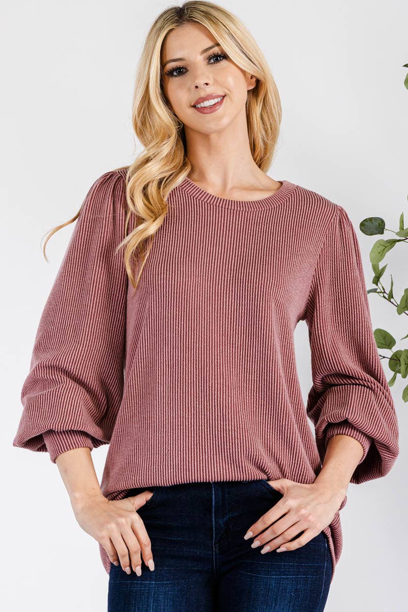 PLUS RIB LONG SLEEVE TOP ELDERBERRY