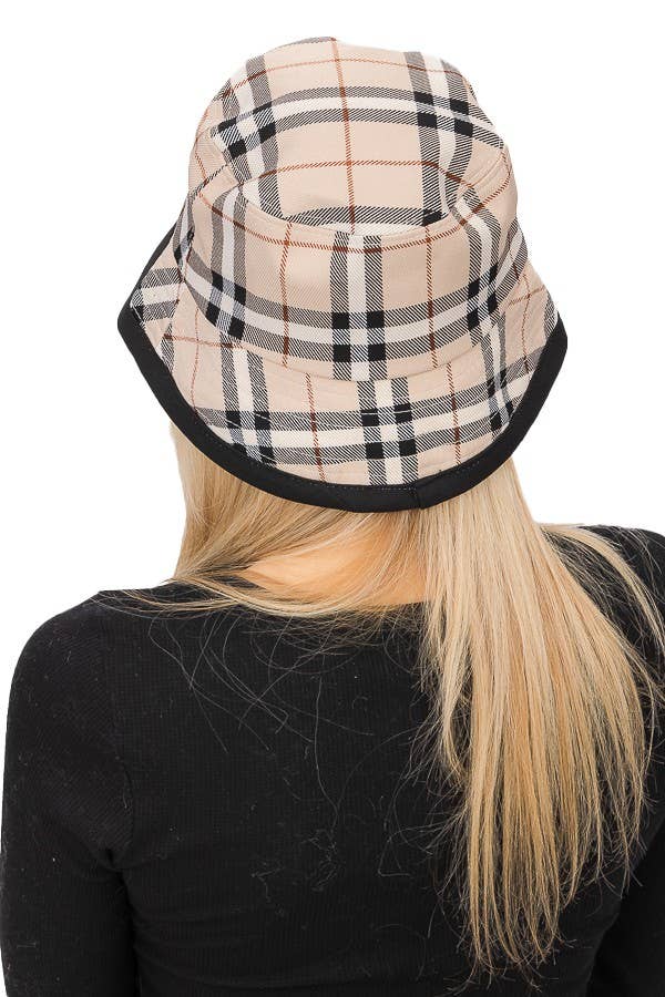 BEIGE PLAID BUCKET HAT