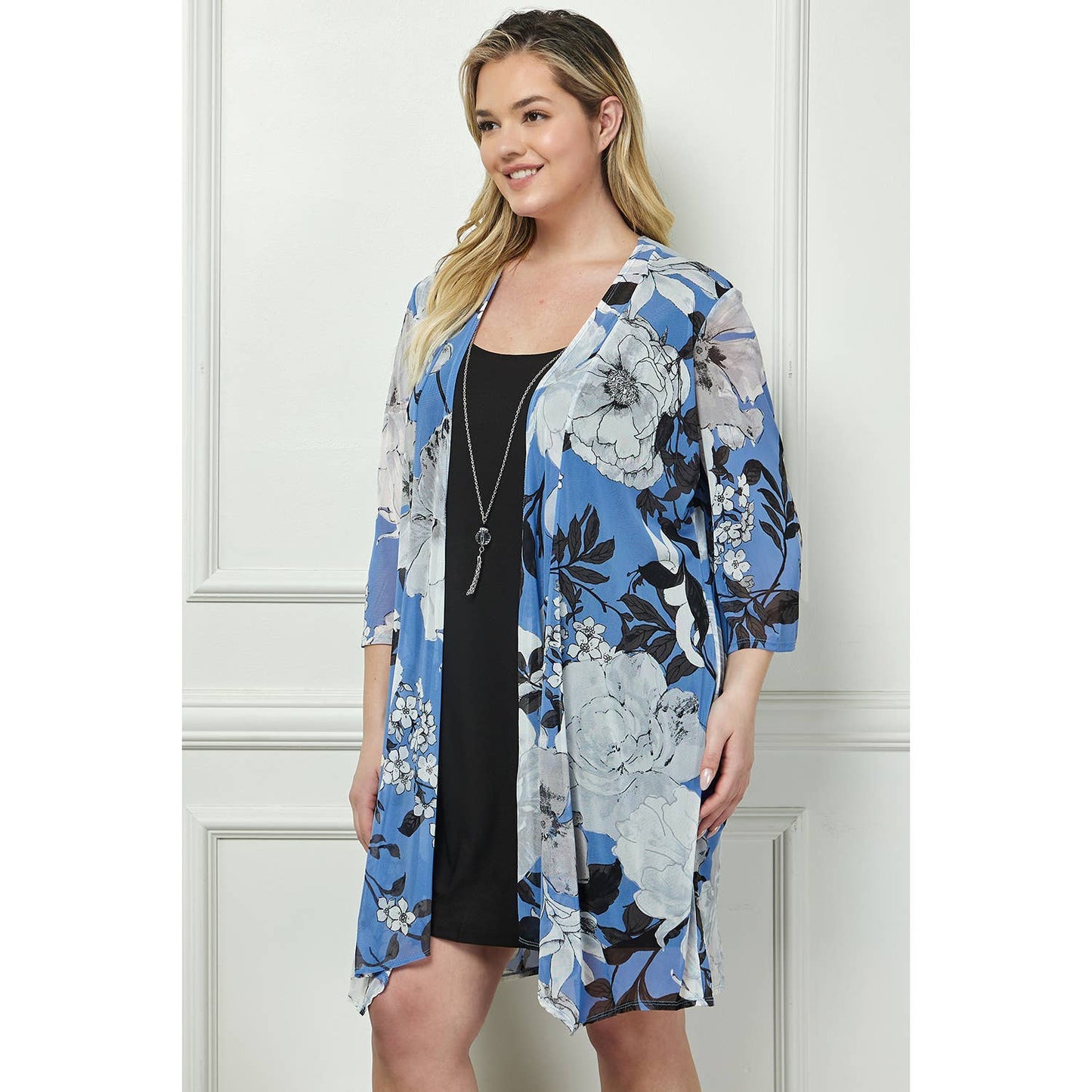 PLUS SIZE 2PC BELL SLEEVE CARDIGAN & DRESS SET: PGRAI