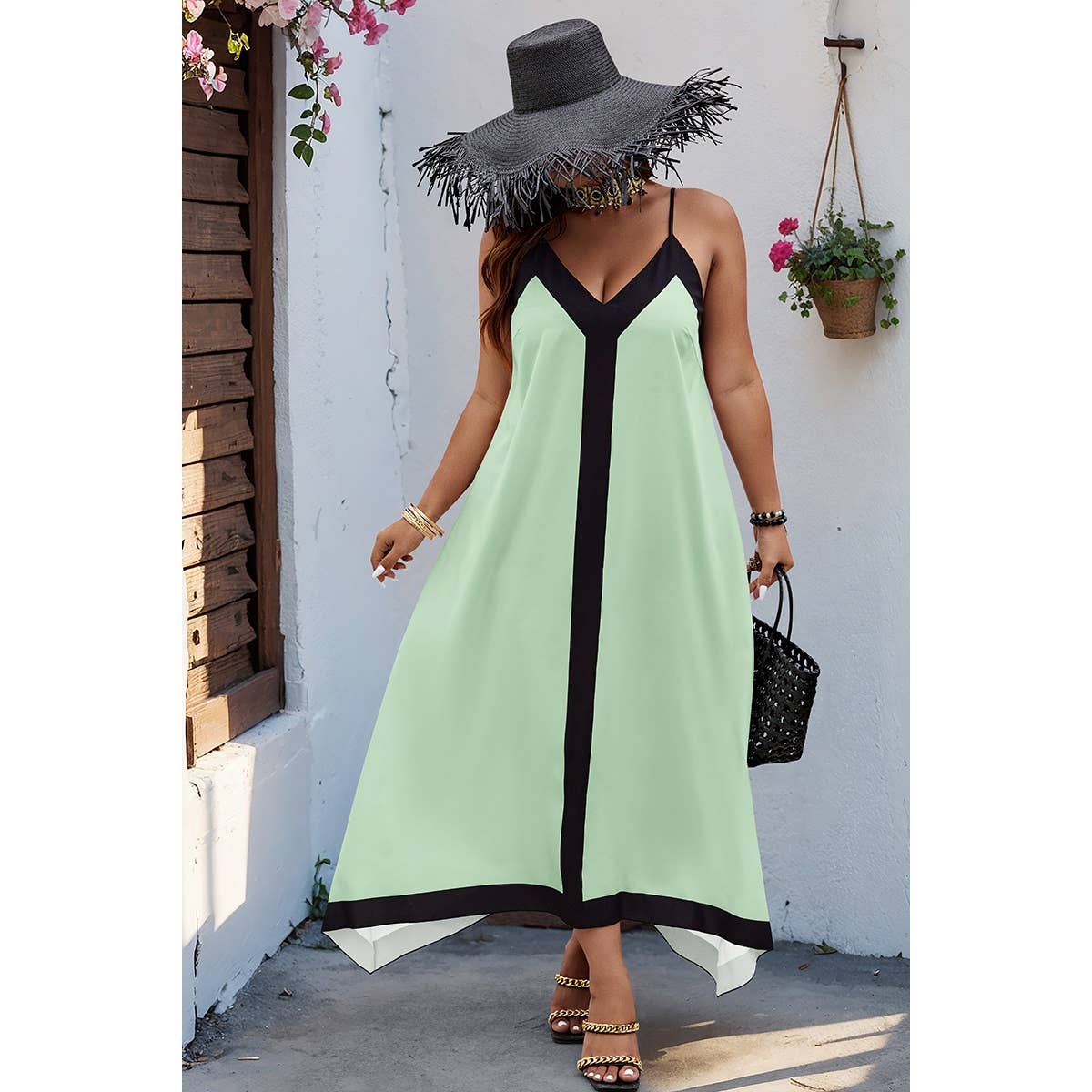 GREEN A LINE PLUS SPAGHETTI STRAP
