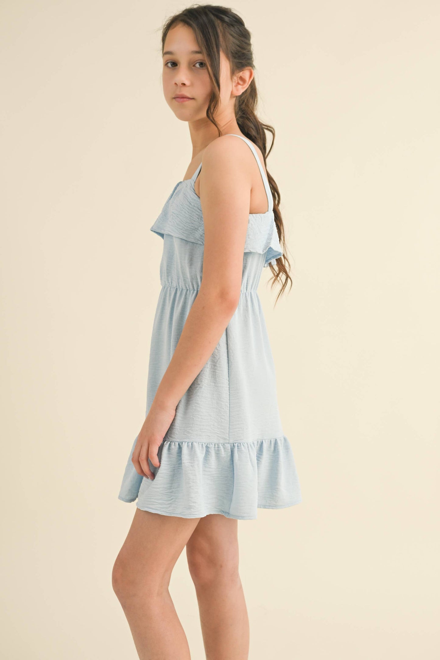 BABY BLUE STRAPPY RUFFLE DRESS