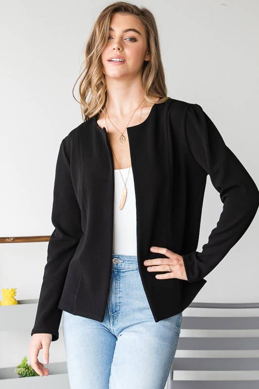 BLACK NO LAPEL BLAZER MISSY & PLUS