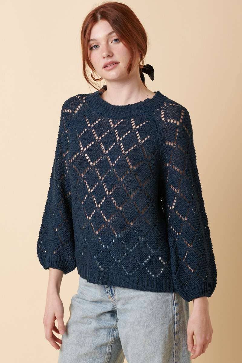 NAVY DIAMOND PATTERN SWEATER