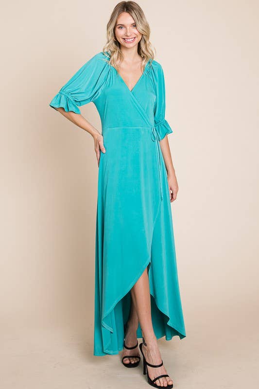 Plus Solid Venezia Faux Wrap Dress Jade