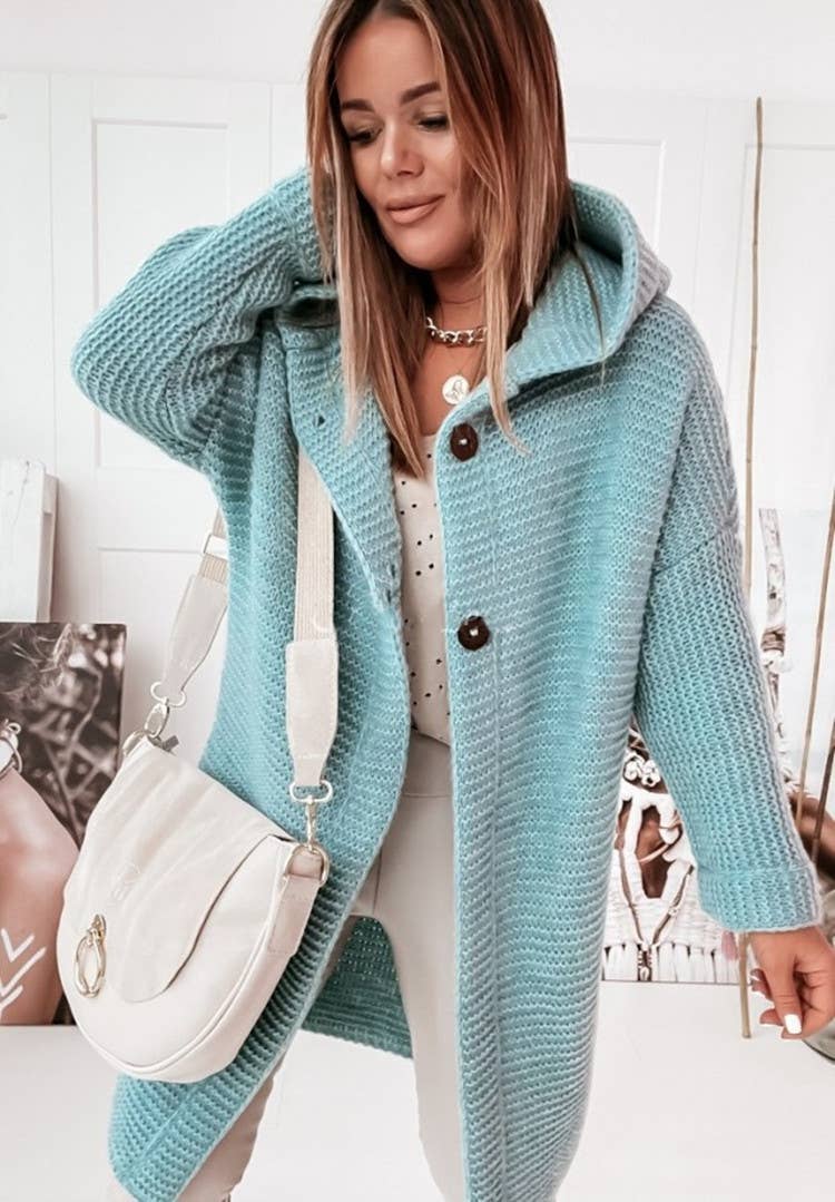 Button Down Hoodie Long Sleeve Cardigan Seafoam