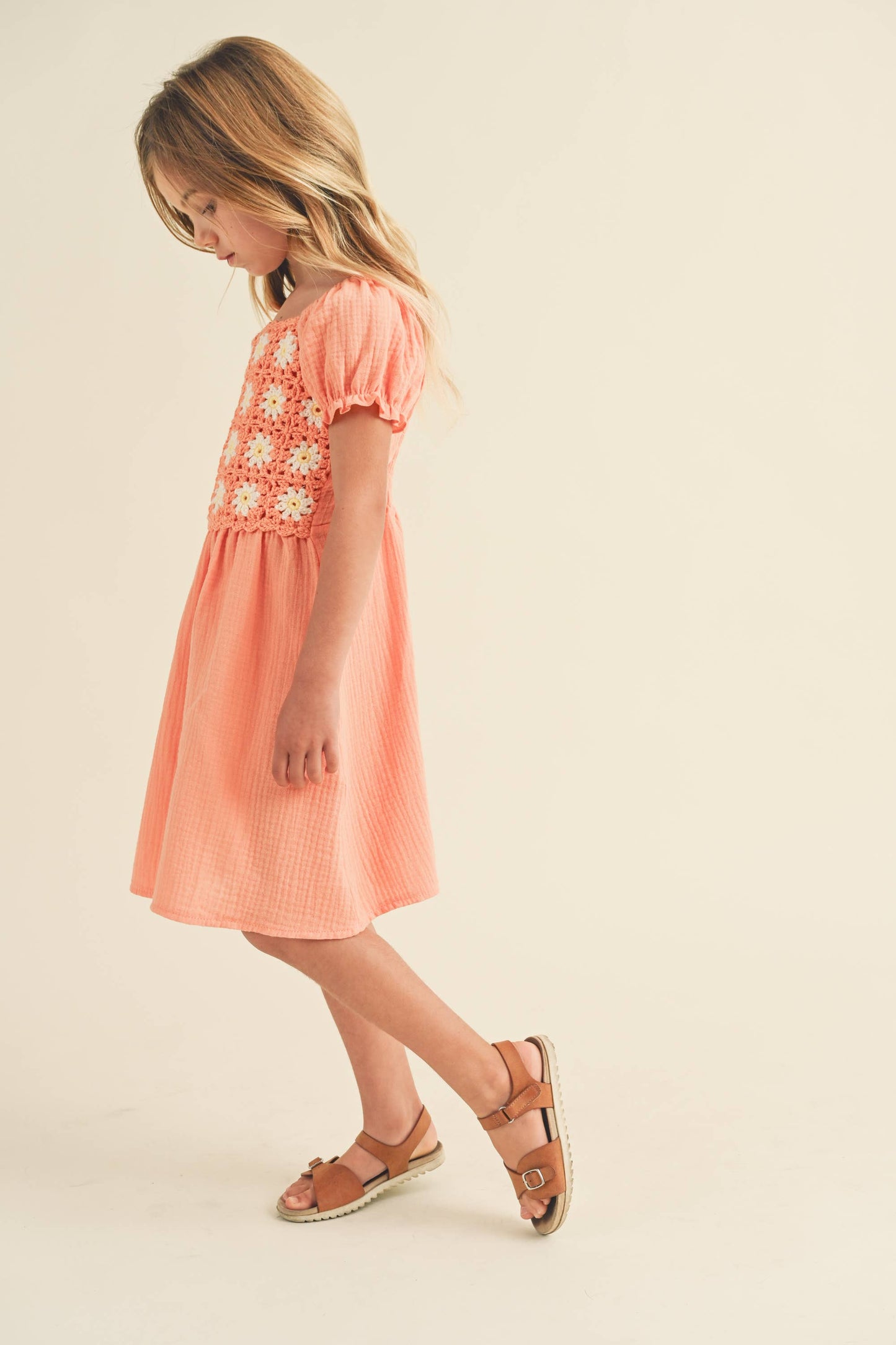 TWEEN GIRLS CORAL CROCHET DRESS