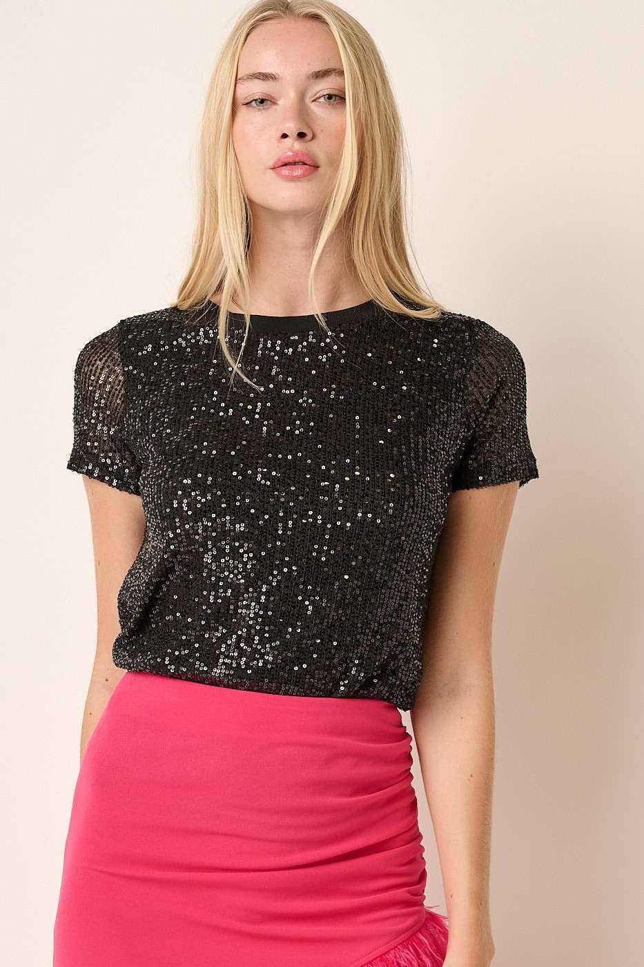 BLACK SEQUIN LINED KNIT TOP