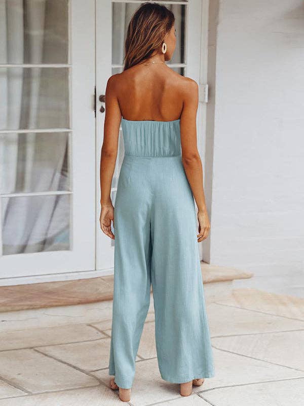 Solid Color Straight Leg Jumpsuit Cadet Blue