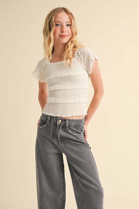 TWEEN KIDS GIRLS TIERED SMOCKED TOP (7/8-14)